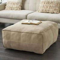 Pouf carré bas en cuir avec motifs patchwork - Marron, Gris ou Marron foncé - Roche River Decor