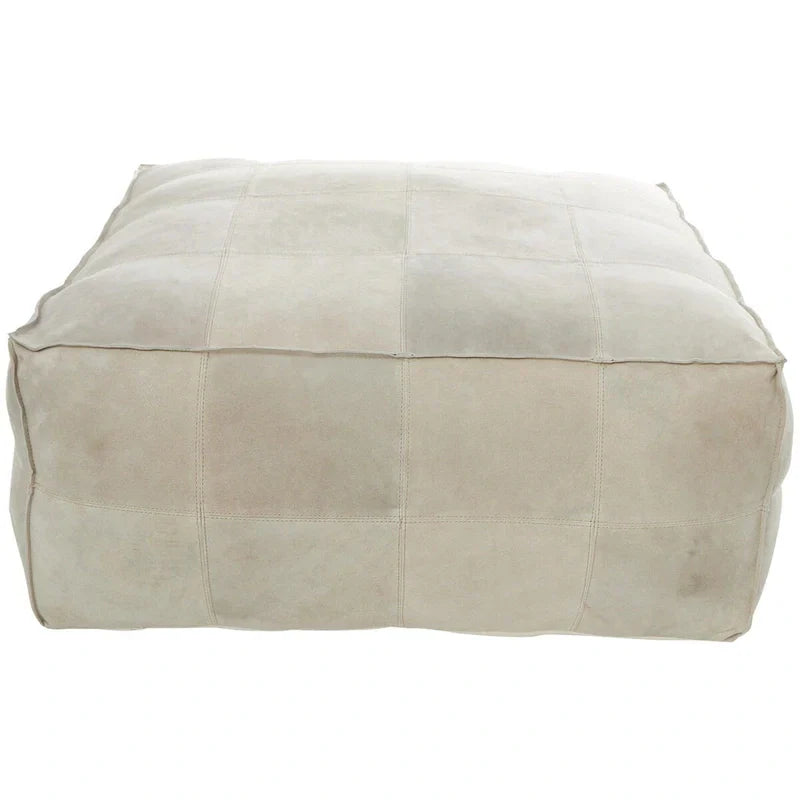 Pouf carré bas en cuir avec motifs patchwork - Marron, Gris ou Marron foncé - Roche River Decor