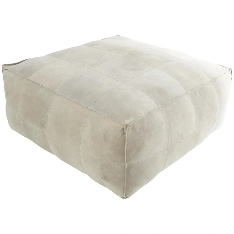 Pouf carré bas en cuir avec motifs patchwork - Marron, Gris ou Marron foncé - Roche River Decor