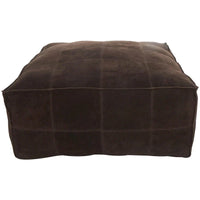 Pouf carré bas en cuir avec motifs patchwork - Marron, Gris ou Marron foncé - Roche River Decor
