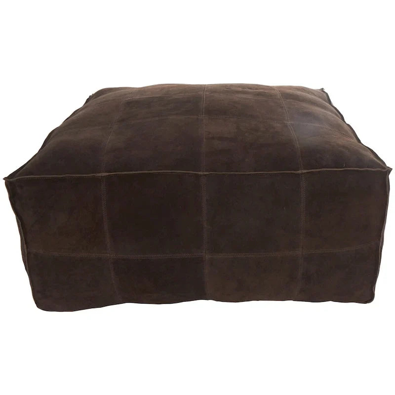 Pouf carré bas en cuir avec motifs patchwork - Marron, Gris ou Marron foncé - Roche River Decor