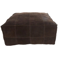 Pouf carré bas en cuir avec motifs patchwork - Marron, Gris ou Marron foncé - Roche River Decor