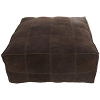 Pouf carré bas en cuir avec motifs patchwork - Marron, Gris ou Marron foncé - Roche River Decor