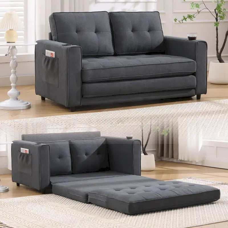 Canapé Futon Rembourré Oaks Aura avec Canapé-Lit Escamotable, Choix Multicolore, Causeuse Capitonnée Pliable avec Porte-Gobelet