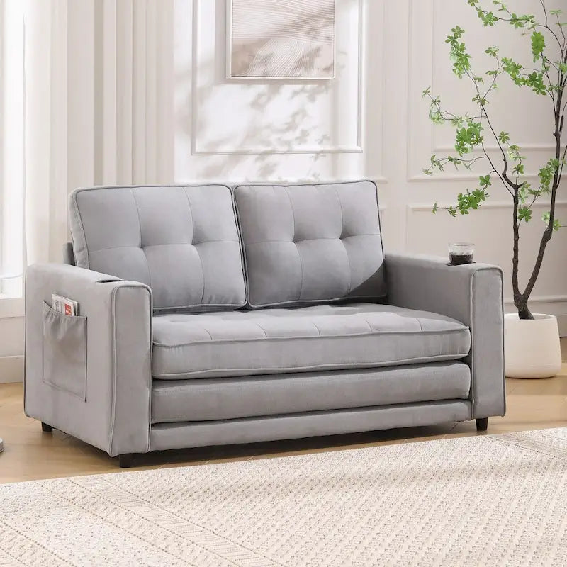 Canapé Futon Rembourré Oaks Aura avec Canapé-Lit Escamotable, Choix Multicolore, Causeuse Capitonnée Pliable avec Porte-Gobelet