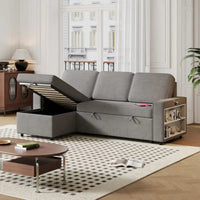 Canapé-Lit Escamotable Oaks Aura 85.8 pouces, Canapé Forme L avec Port USB, Canapé Convertible avec Étagères de Rangement