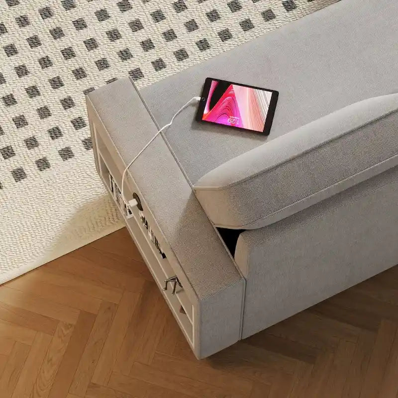 Canapé-Lit Escamotable Oaks Aura 85.8 pouces, Canapé Forme L avec Port USB, Canapé Convertible avec Étagères de Rangement