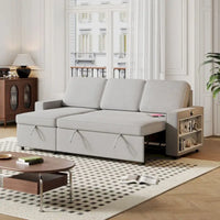 Canapé-Lit Escamotable Oaks Aura 85.8 pouces, Canapé Forme L avec Port USB, Canapé Convertible avec Étagères de Rangement