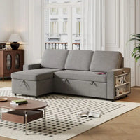 Canapé-Lit Escamotable Oaks Aura 85.8 pouces, Canapé Forme L avec Port USB, Canapé Convertible avec Étagères de Rangement