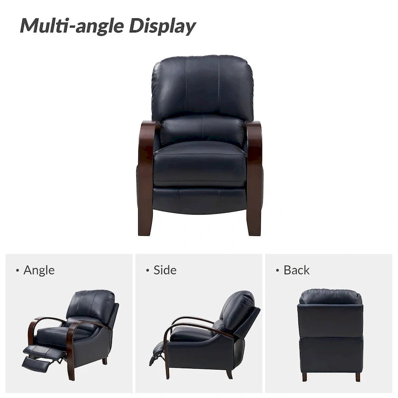 Fauteuil inclinable manuel Alex Mid-century Modern Cigar en cuir véritable avec accoudoirs incurvés en bois