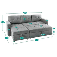 Canapé sectionnel convertible réversible avec lit escamotable, méridienne de rangement dissimulée et pieds durables