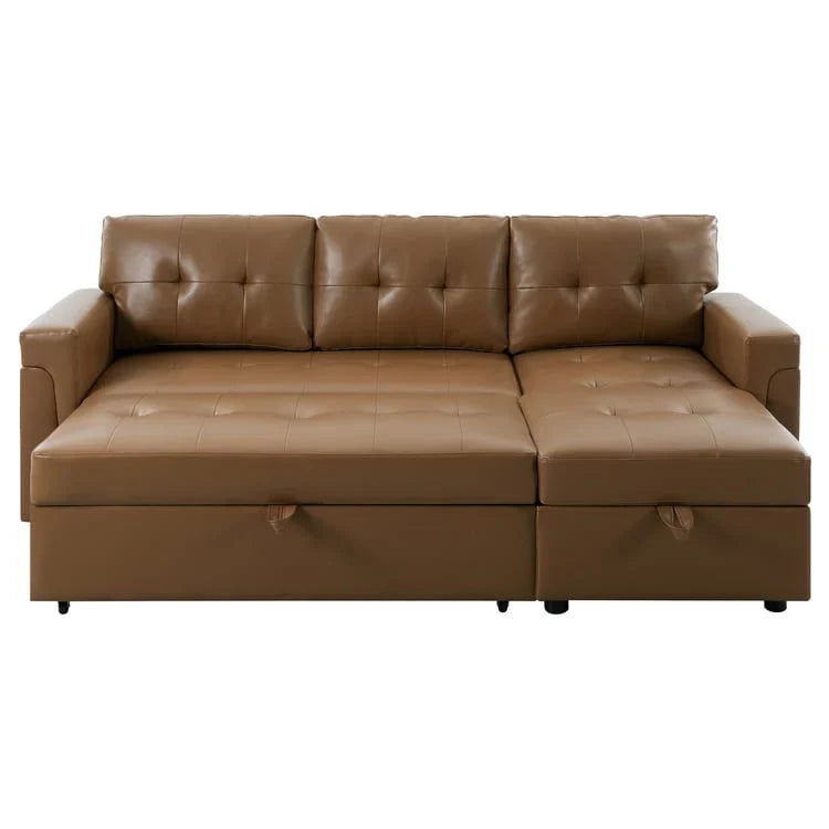 Canapé sectionnel réversible avec lit escamotable, méridienne de rangement dissimulée, pieds durables,