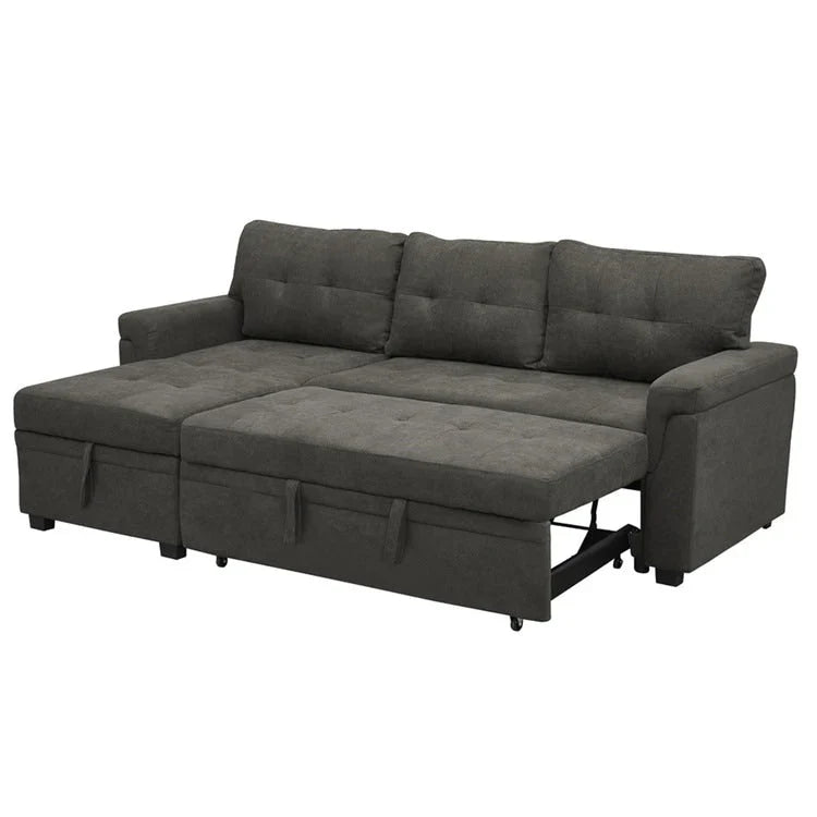 Canapé sectionnel convertible réversible avec lit escamotable, méridienne de rangement dissimulée et pieds durables