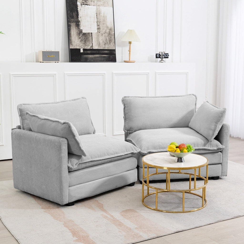 Canapé sectionnel en velours côtelé avec ottomans amovibles & coussins ultra-doux pour salon & chambre