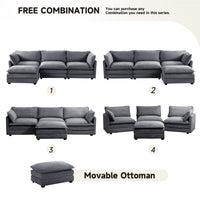 Canapé sectionnel en velours côtelé avec ottomans amovibles & coussins ultra-doux pour salon & chambre