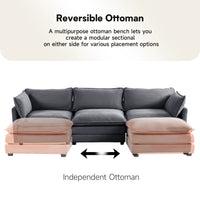 Canapé sectionnel en velours côtelé avec ottomans amovibles & coussins ultra-doux pour salon & chambre