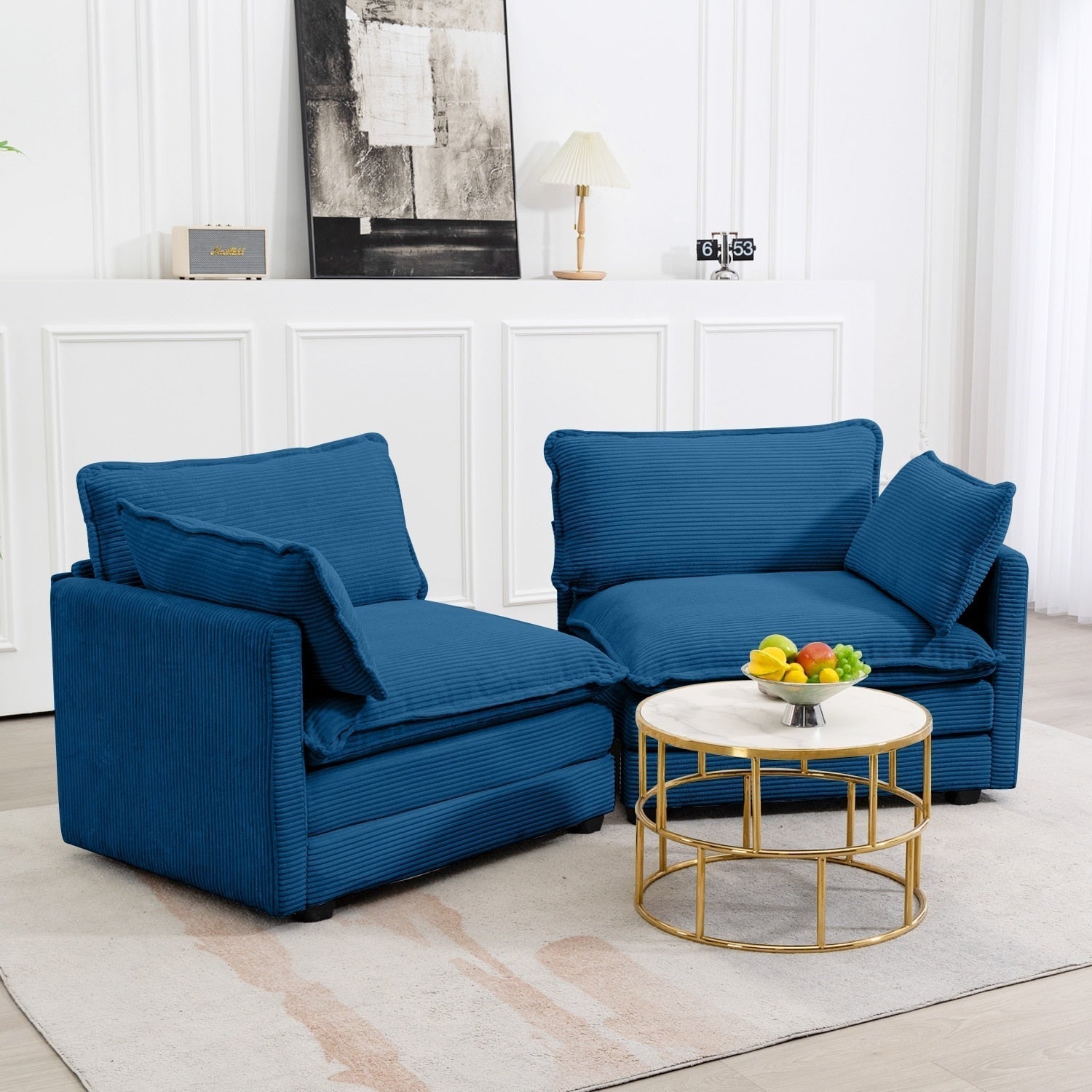 Canapé sectionnel en velours côtelé avec ottomans amovibles & coussins ultra-doux pour salon & chambre