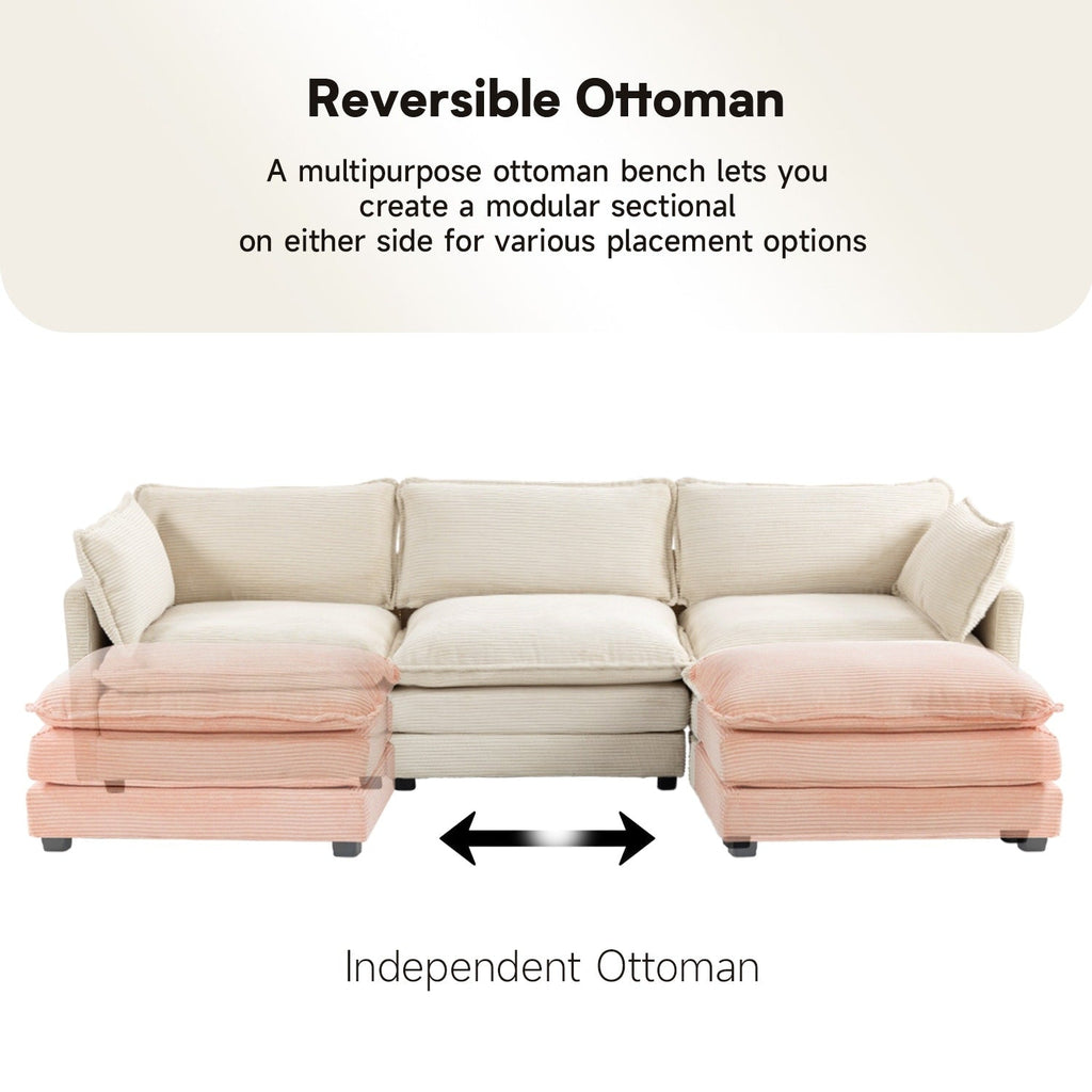 Canapé sectionnel en velours côtelé avec ottomans amovibles & coussins ultra-doux pour salon & chambre