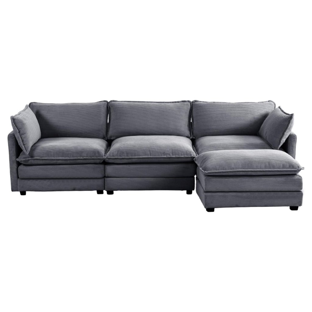 Canapé sectionnel en velours côtelé avec ottomans amovibles & coussins ultra-doux pour salon & chambre