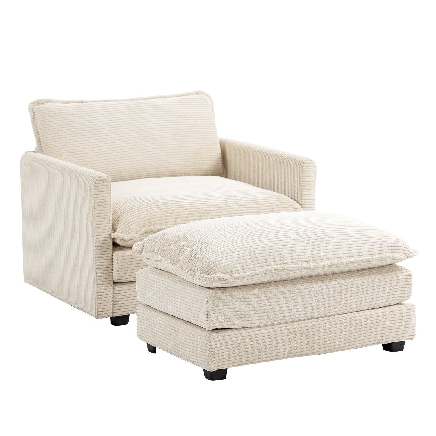 Canapé sectionnel en velours côtelé avec ottomans amovibles & coussins ultra-doux pour salon & chambre