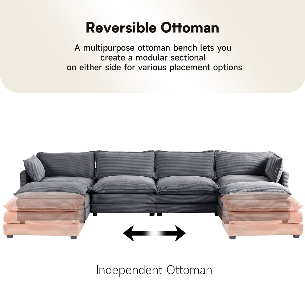 Canapé sectionnel en velours côtelé avec ottomans amovibles & coussins ultra-doux pour salon & chambre