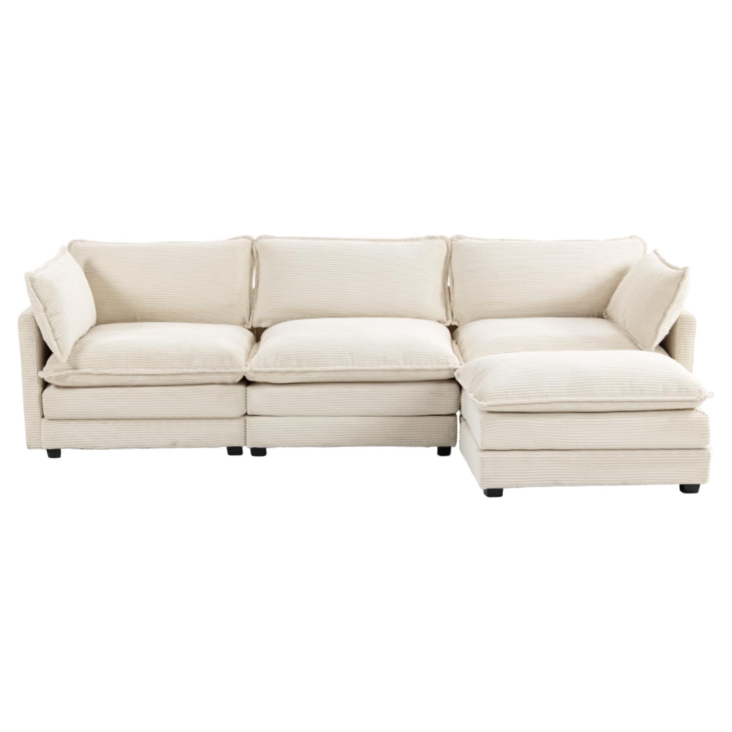 Canapé sectionnel en velours côtelé avec ottomans amovibles & coussins ultra-doux pour salon & chambre