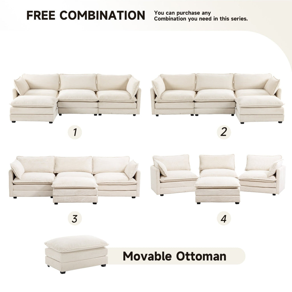 Canapé sectionnel en velours côtelé avec ottomans amovibles & coussins ultra-doux pour salon & chambre