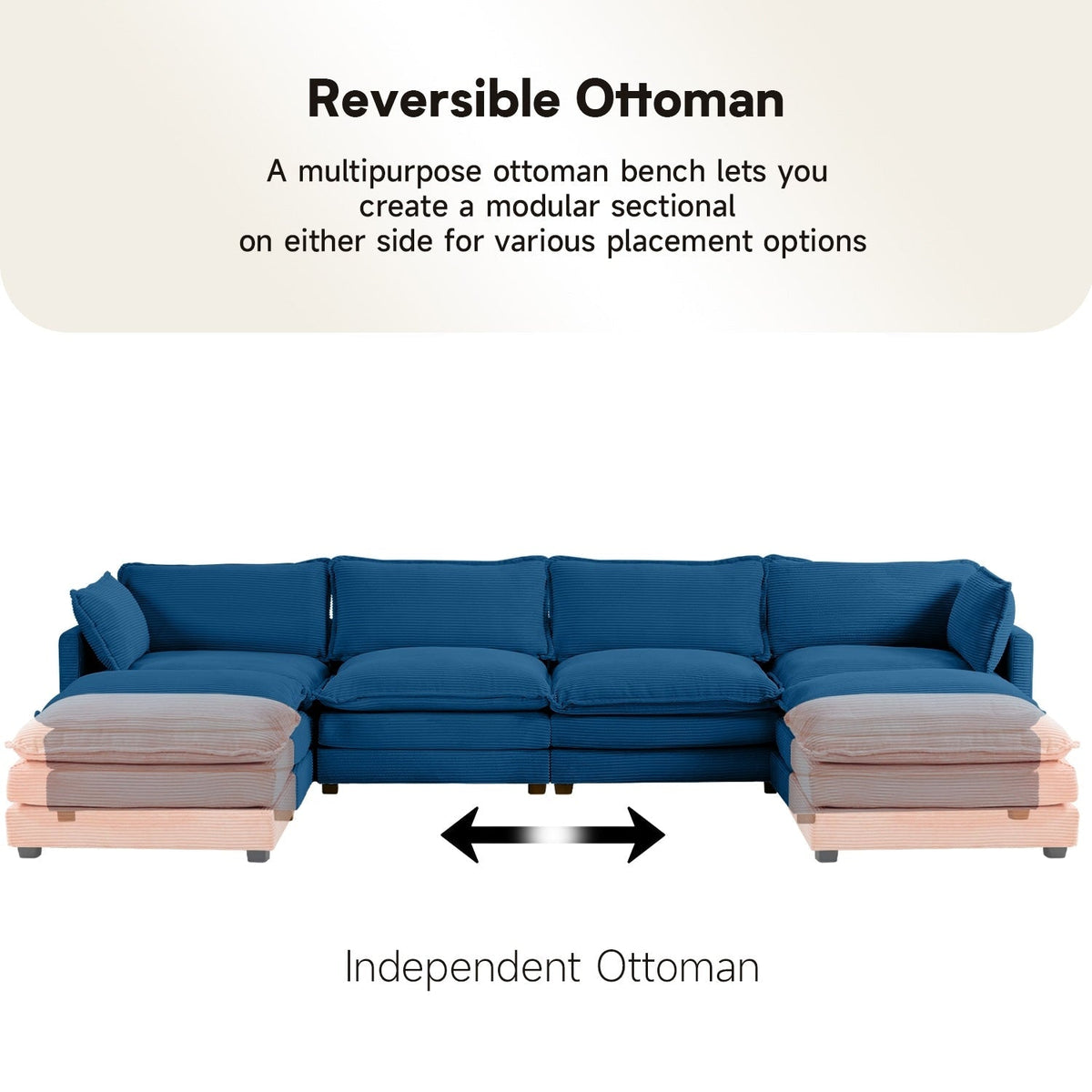 Canapé sectionnel en velours côtelé avec ottomans amovibles & coussins ultra-doux pour salon & chambre
