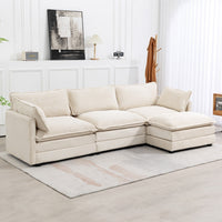 Canapé sectionnel en velours côtelé avec ottomans amovibles & coussins ultra-doux pour salon & chambre
