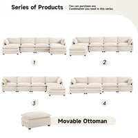 Canapé sectionnel en velours côtelé avec ottomans amovibles & coussins ultra-doux pour salon & chambre