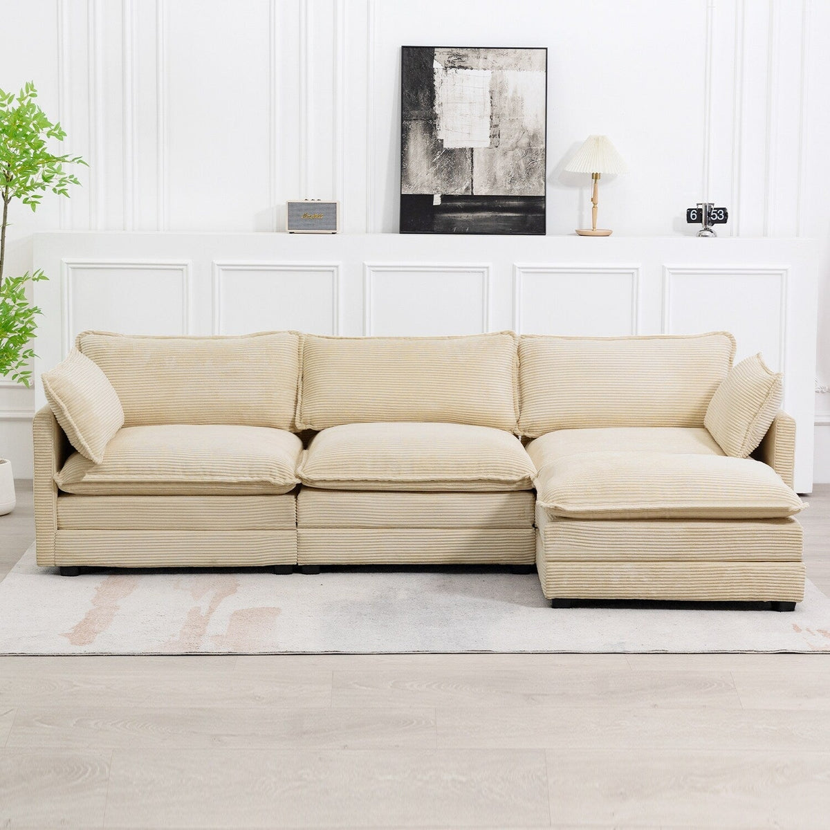 Canapé sectionnel en velours côtelé avec ottomans amovibles & coussins ultra-doux pour salon & chambre