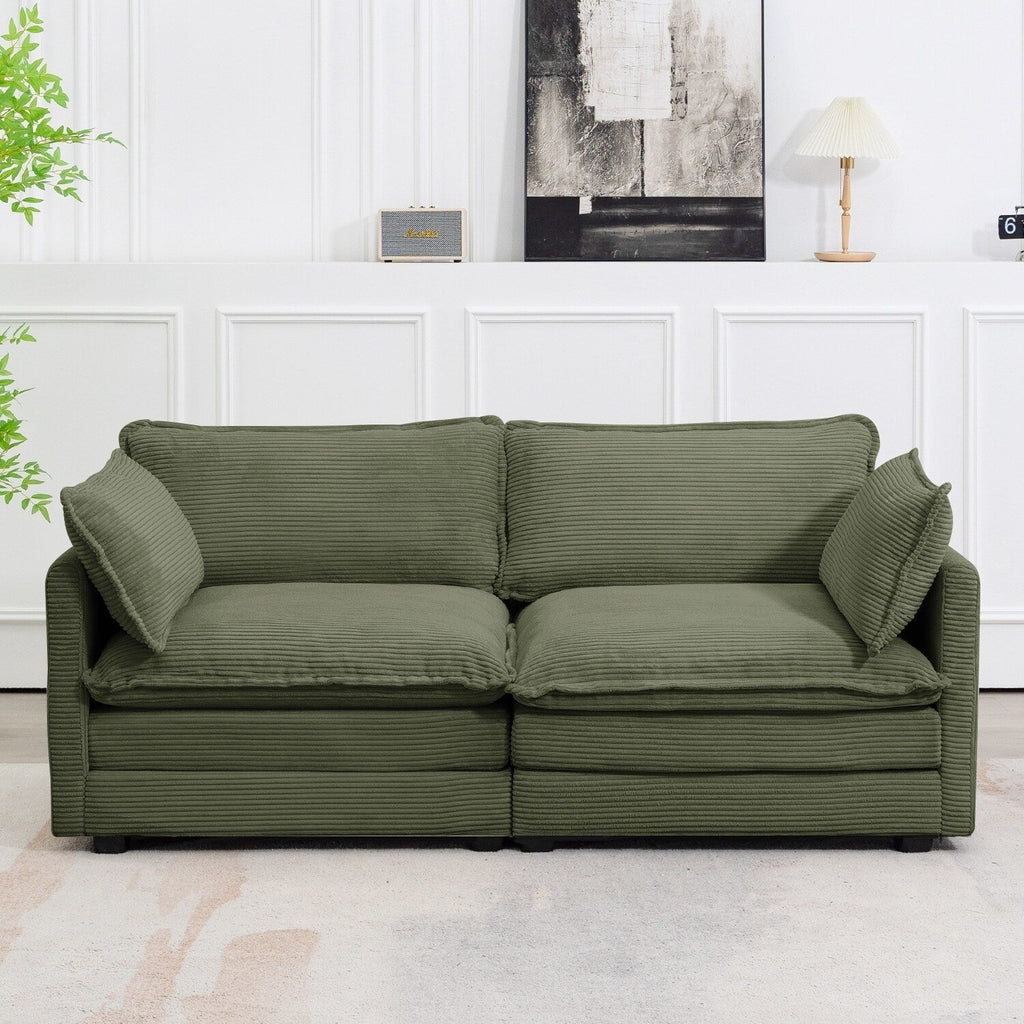 Canapé sectionnel en velours côtelé avec ottomans amovibles & coussins ultra-doux pour salon & chambre