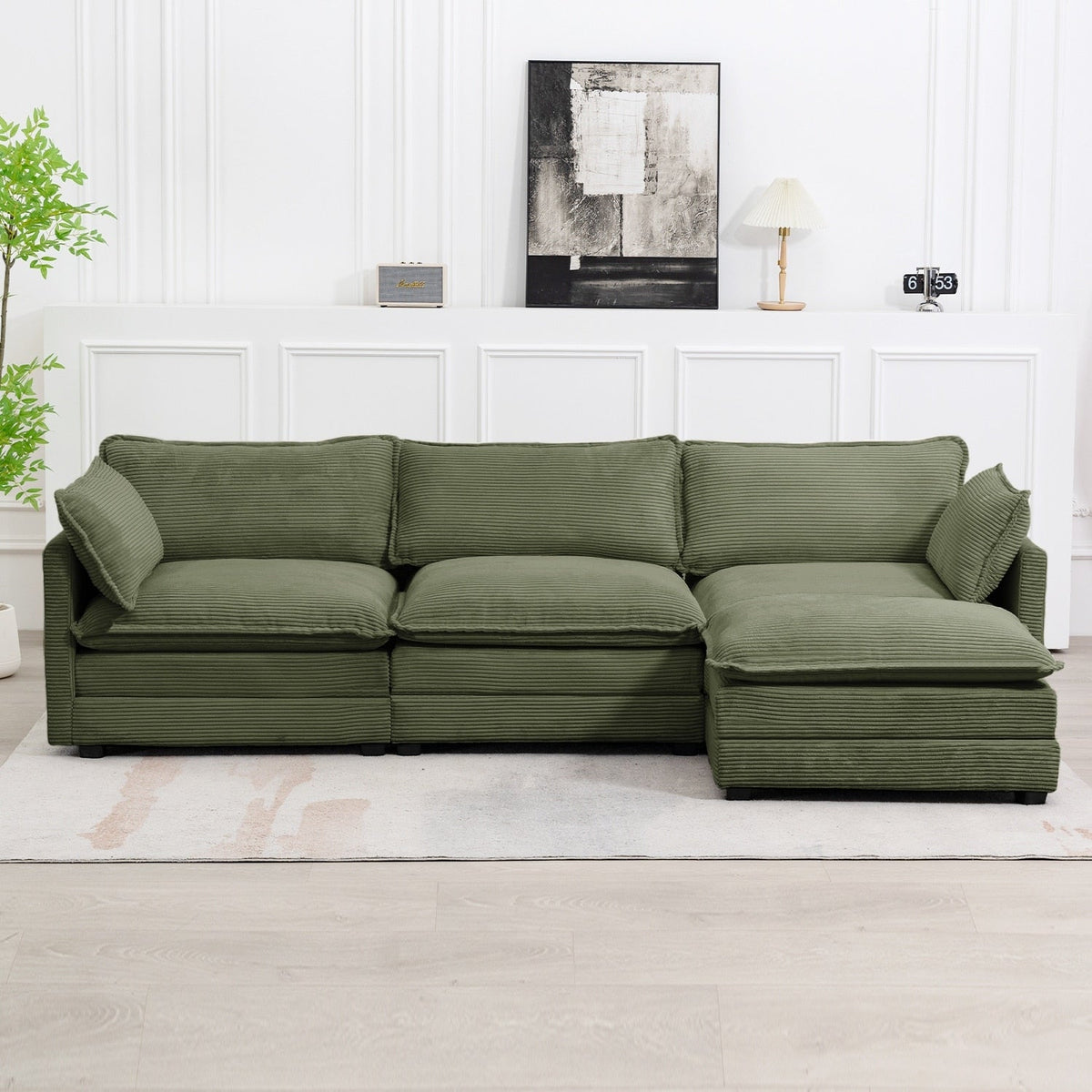 Canapé sectionnel en velours côtelé avec ottomans amovibles & coussins ultra-doux pour salon & chambre