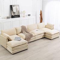 Canapé sectionnel en velours côtelé avec ottomans amovibles & coussins ultra-doux pour salon & chambre