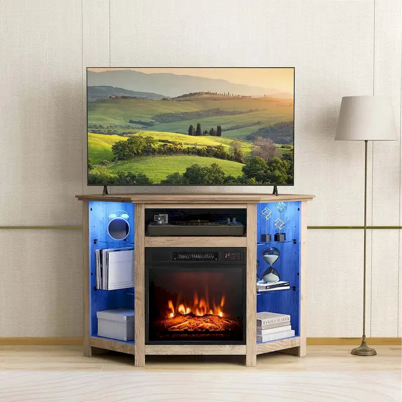 Meuble TV cheminée Costway avec lumières LED et cheminée électrique 18 pouces pour - Voir détails