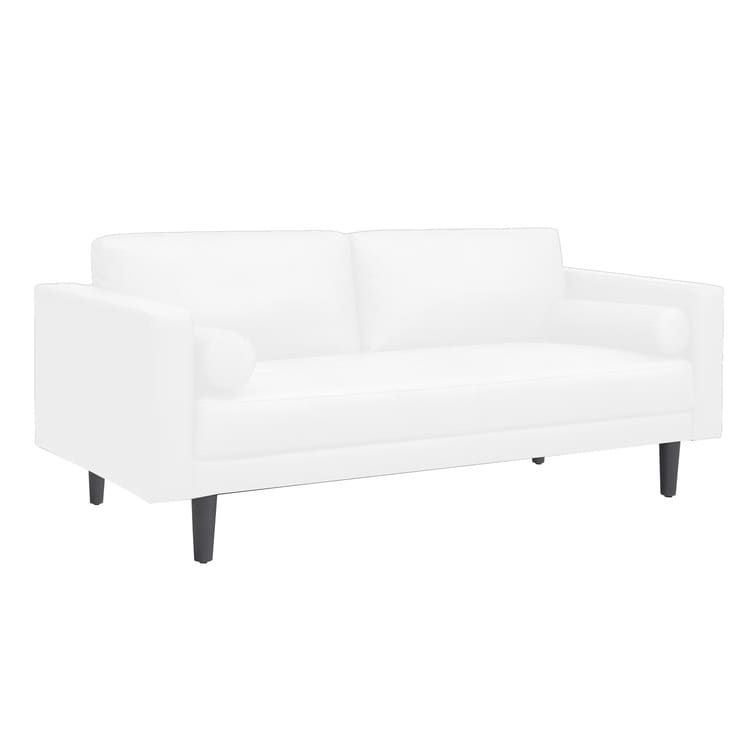 Canapé moderne en cuir véritable avec pieds en bois & coussin traversin supplémentaire