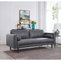 Canapé moderne en cuir véritable avec pieds en bois & coussin traversin supplémentaire
