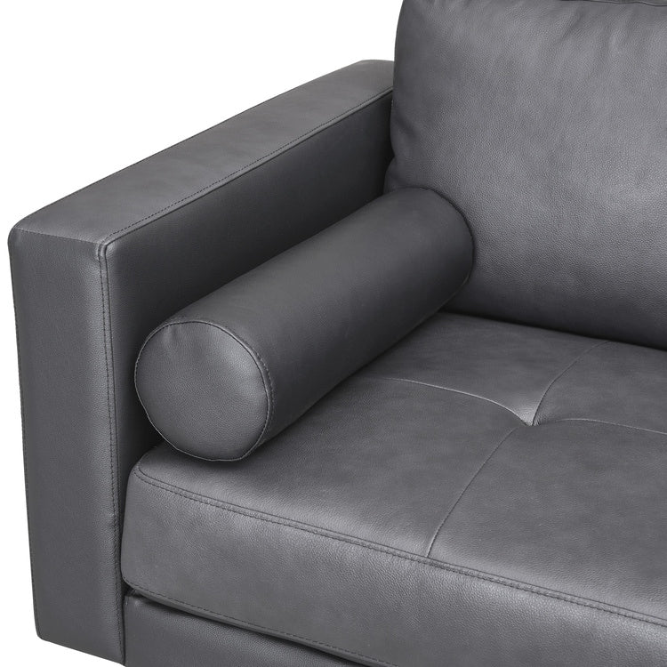 Canapé moderne en cuir véritable avec pieds en bois & coussin traversin supplémentaire