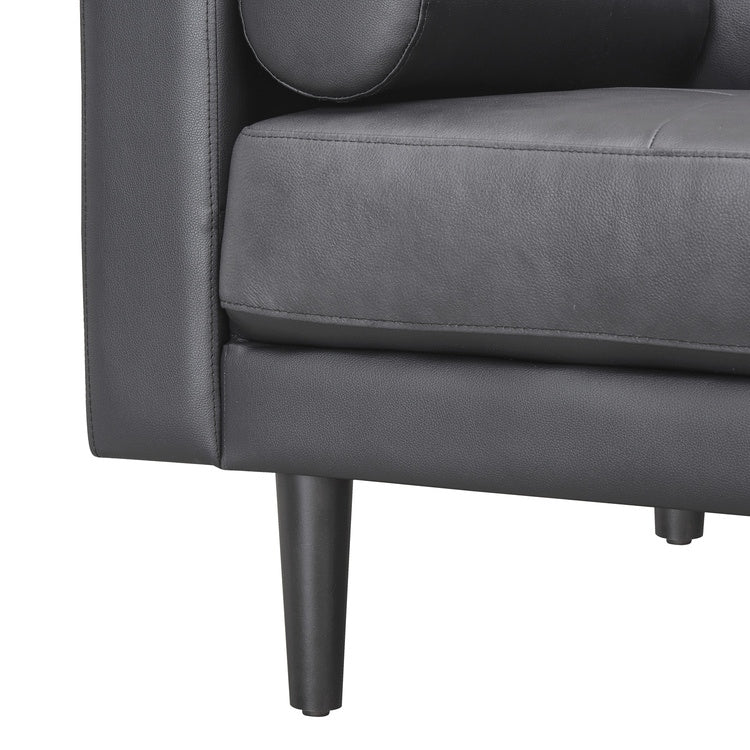 Canapé moderne en cuir véritable avec pieds en bois & coussin traversin supplémentaire