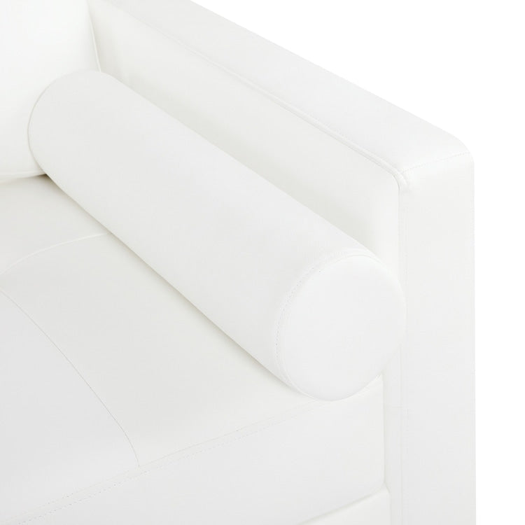 Canapé moderne en cuir véritable avec pieds en bois & coussin traversin supplémentaire