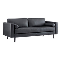 Canapé moderne en cuir véritable avec pieds en bois & coussin traversin supplémentaire