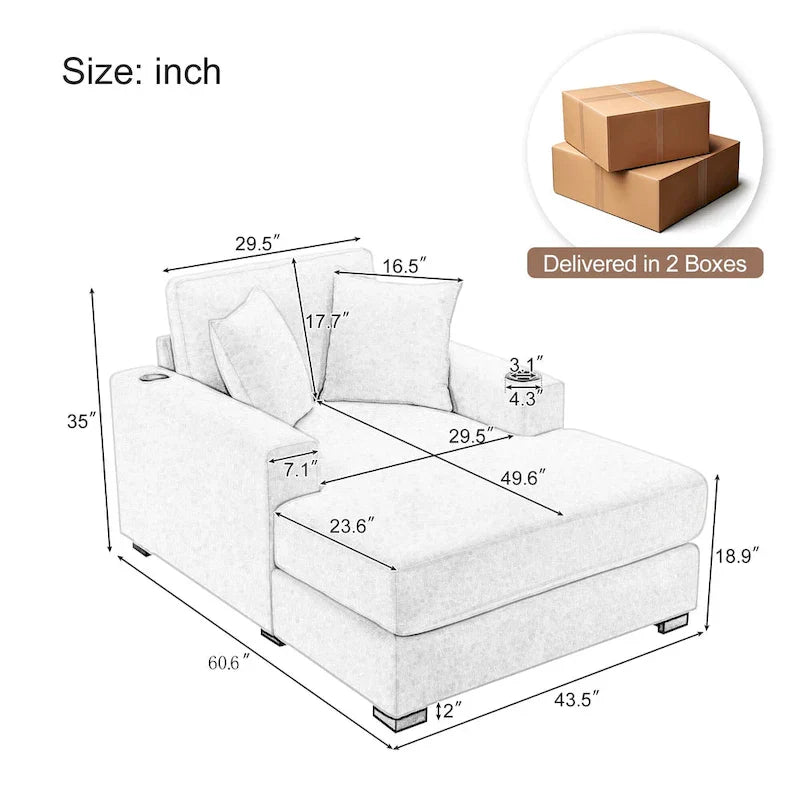 Chaise longue surdimensionnée en trois tailles avec coussins