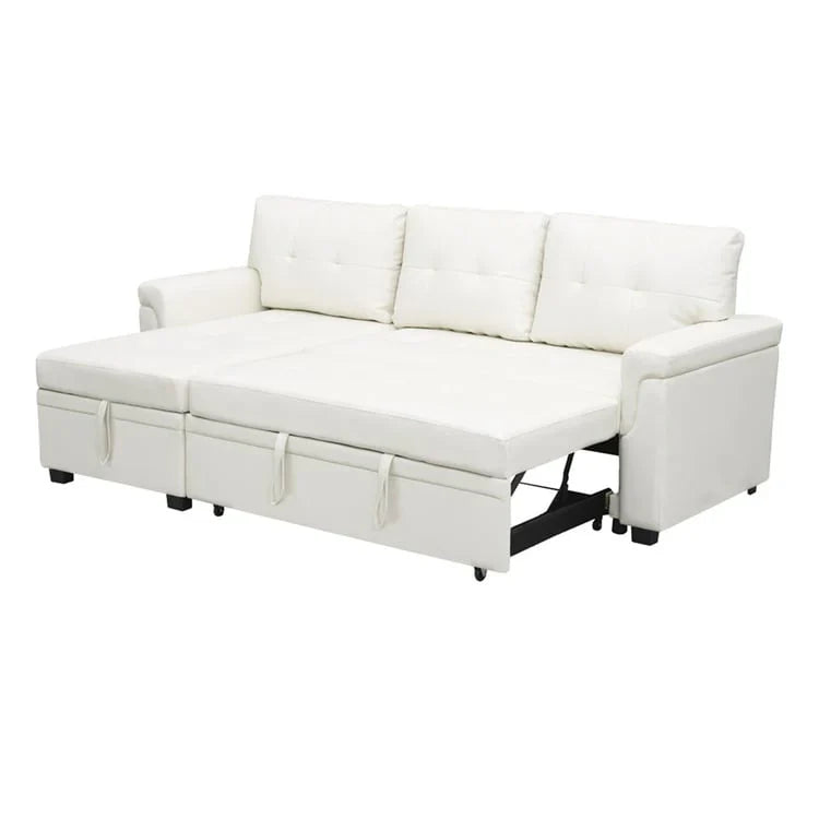 Canapé sectionnel convertible réversible avec lit escamotable, méridienne de rangement dissimulée et pieds durables