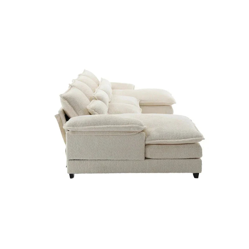 Canapé Sectionnel Canapé Nuage pour Salon, Canapé Moderne Forme U en Chenille/Bouclette, Canapé-Lit Modulable Confortable avec Double Méridienne