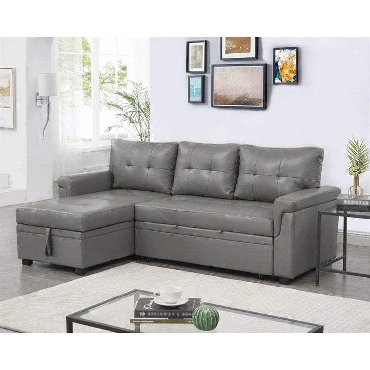 Canapé sectionnel convertible réversible avec lit escamotable, méridienne de rangement dissimulée et pieds durables