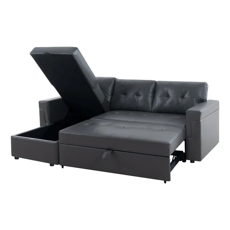 Canapé sectionnel convertible réversible avec lit escamotable, méridienne de rangement dissimulée et pieds durables