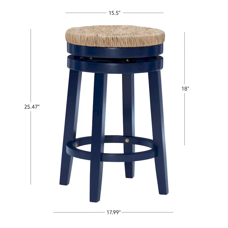 Tabouret de comptoir pivotant sans dossier Maya avec assise en jonc de mer