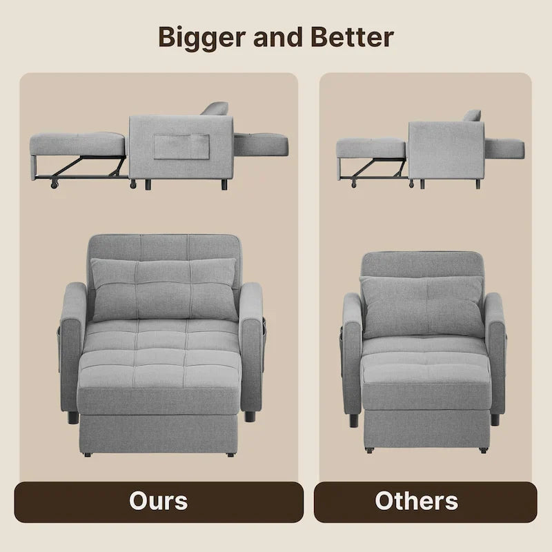 Fauteuil-lit escamotable 3 en 1, fauteuil convertible réglable pliable, canapé de détente capitonné