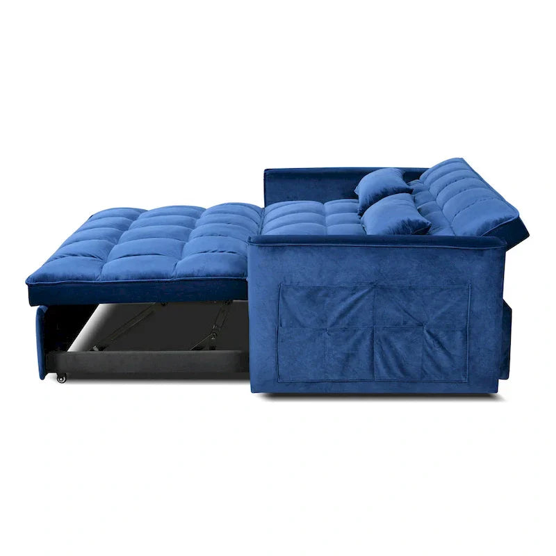 Causeuse de futon moderne en velours avec dossier inclinable et poches, 2 places – Gris foncé / Gris clair / Bleu / Noir