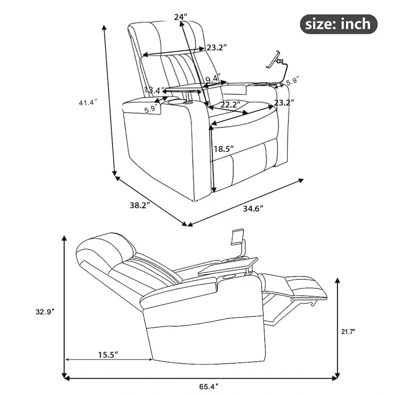 Fauteuil inclinable motorisé de cinéma maison multifonctionnel pivotant à 270°